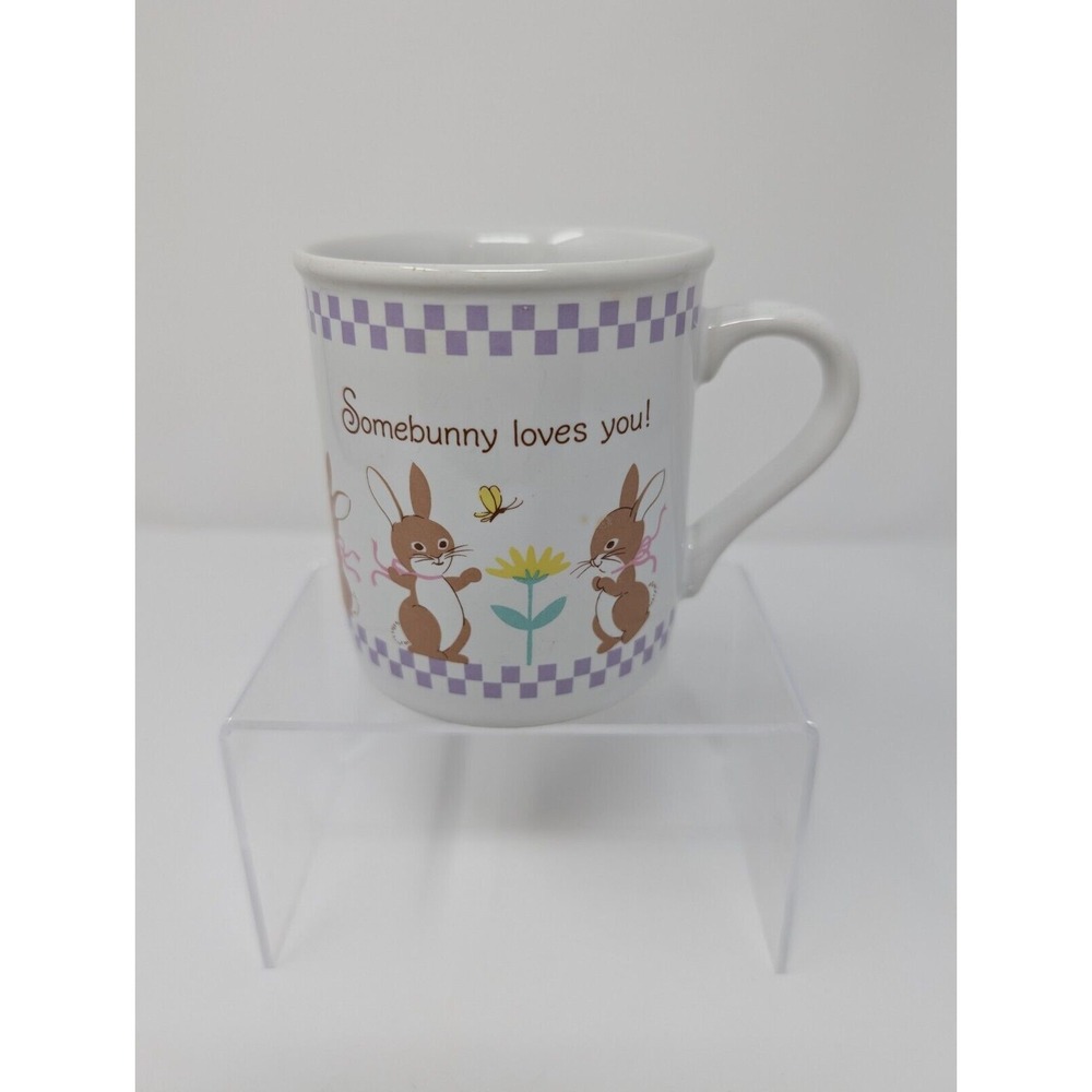 Vintage Somebunny Loves‎ You Mug Bunnies Rabbits White Easter Hallmark 1985